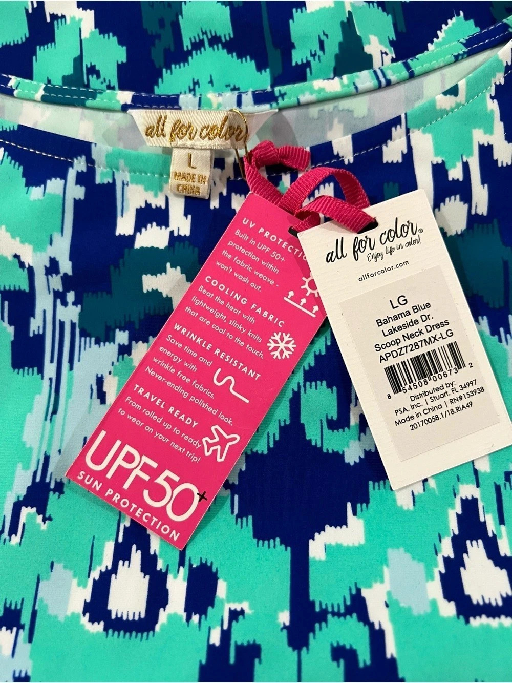 💙💚🆕 All for Color Bahama Blue Lakeside Dr Dress Blue & Green Large